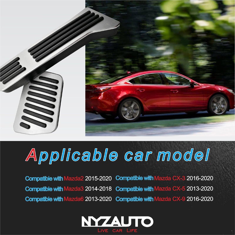 NYZAUTO Anti-Slip Performance Foot Pedal Pads kit Compatible with Mazda 2 3 6 CX3 CX5 CX9, No Drilling Aluminum Brake and Gas Accelerator Pedal Covers - Silver - Image 3